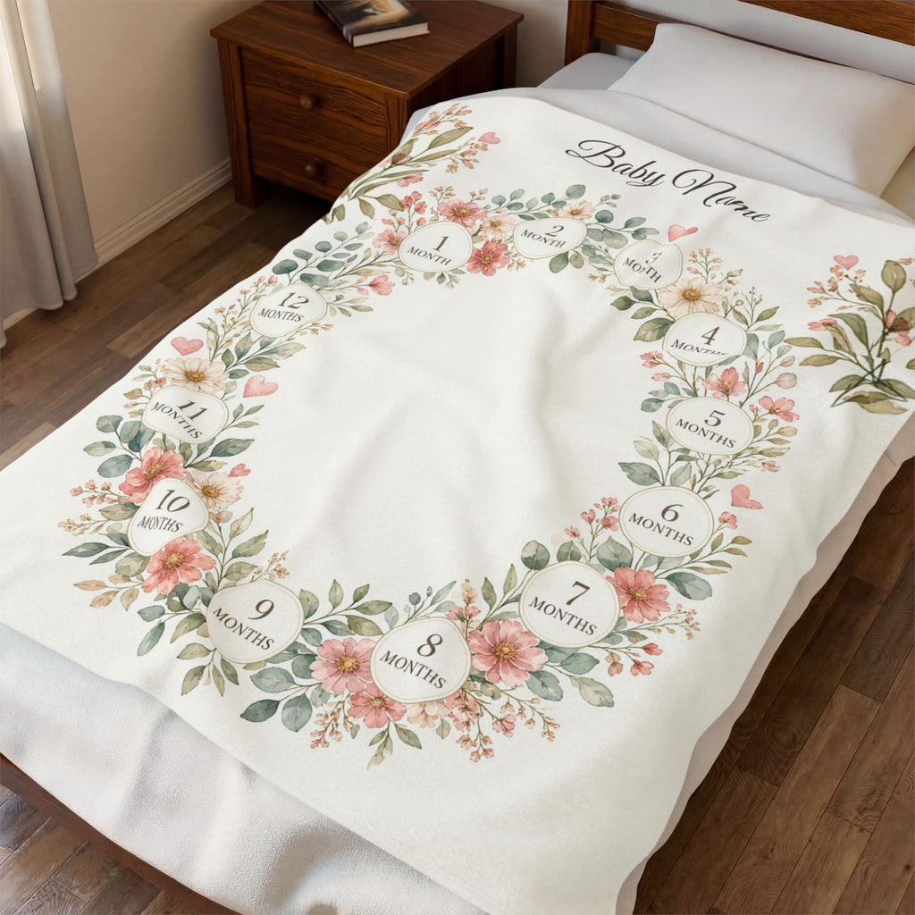 Personalized Baby Milestone Blanket Boho Wildflower