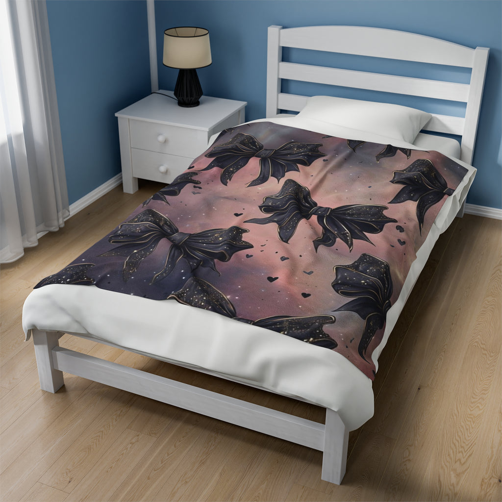 Plush Blanket - Gothic Dark Bows and Hearts Design