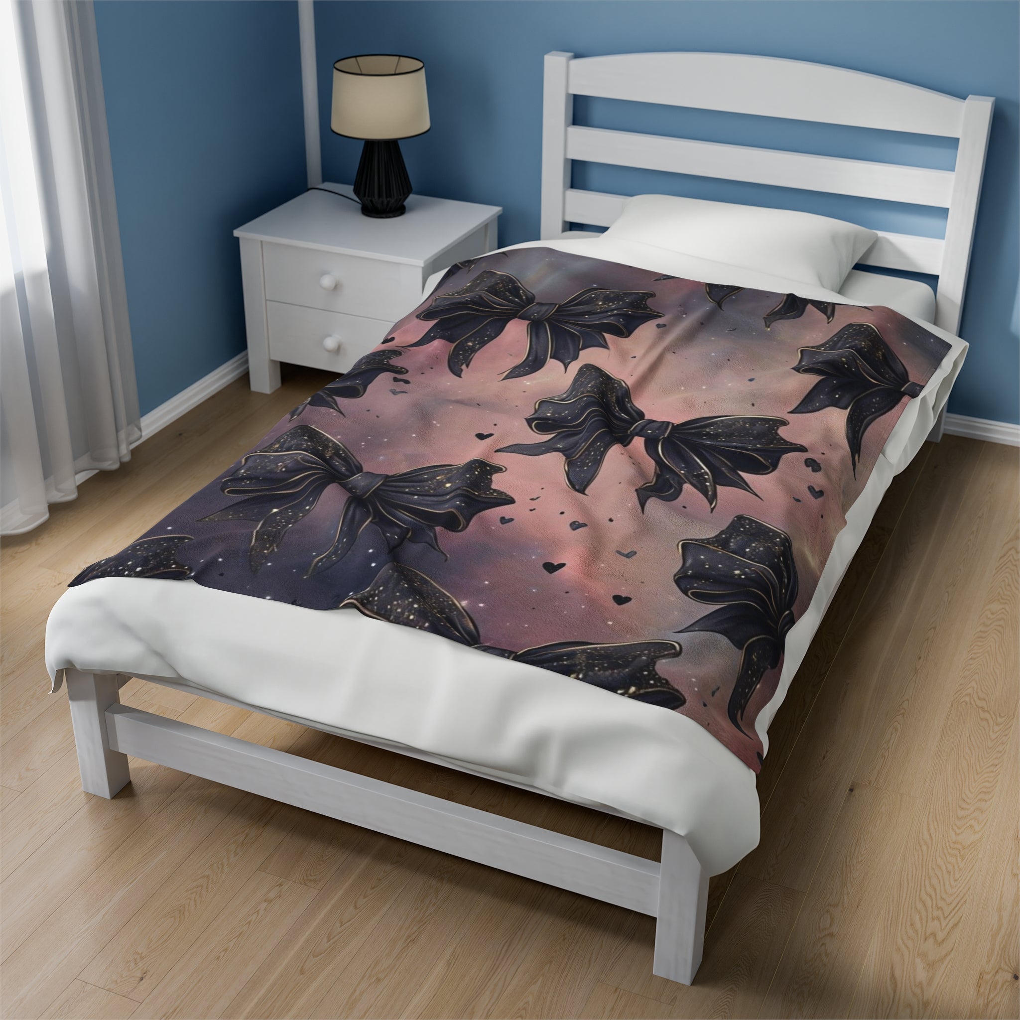 Plush Blanket - Gothic Dark Bows and Hearts Design