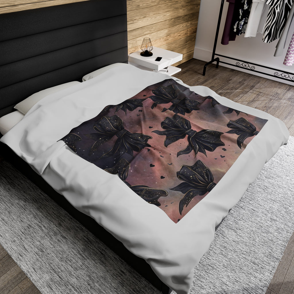 Plush Blanket - Gothic Dark Bows and Hearts Design