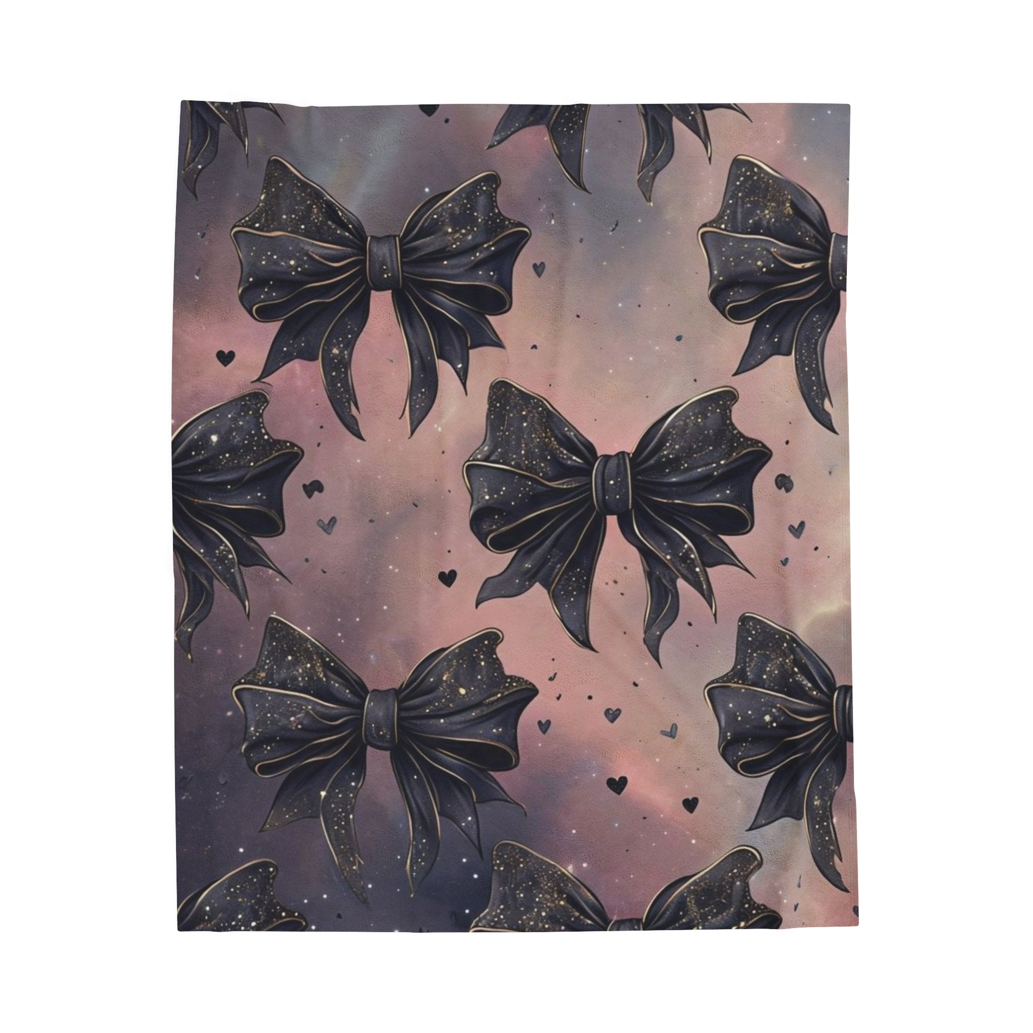 Plush Blanket - Gothic Dark Bows and Hearts Design